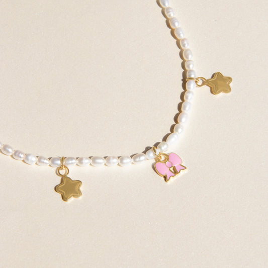 Bow Stardust Pearl Necklace